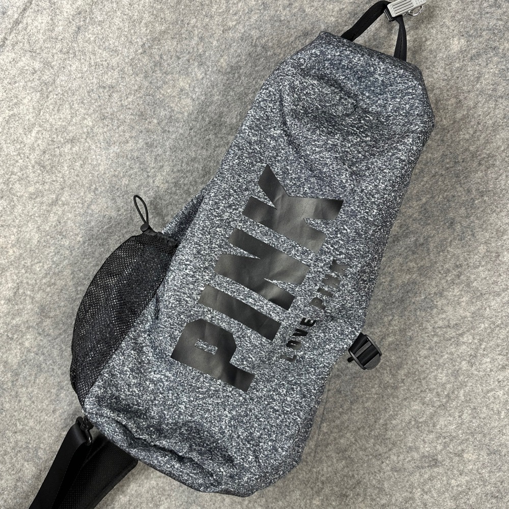 Pink Yoga Bag Women Grey Black Love Pink Crossbody Sling Athletic Marl Logo NWOT